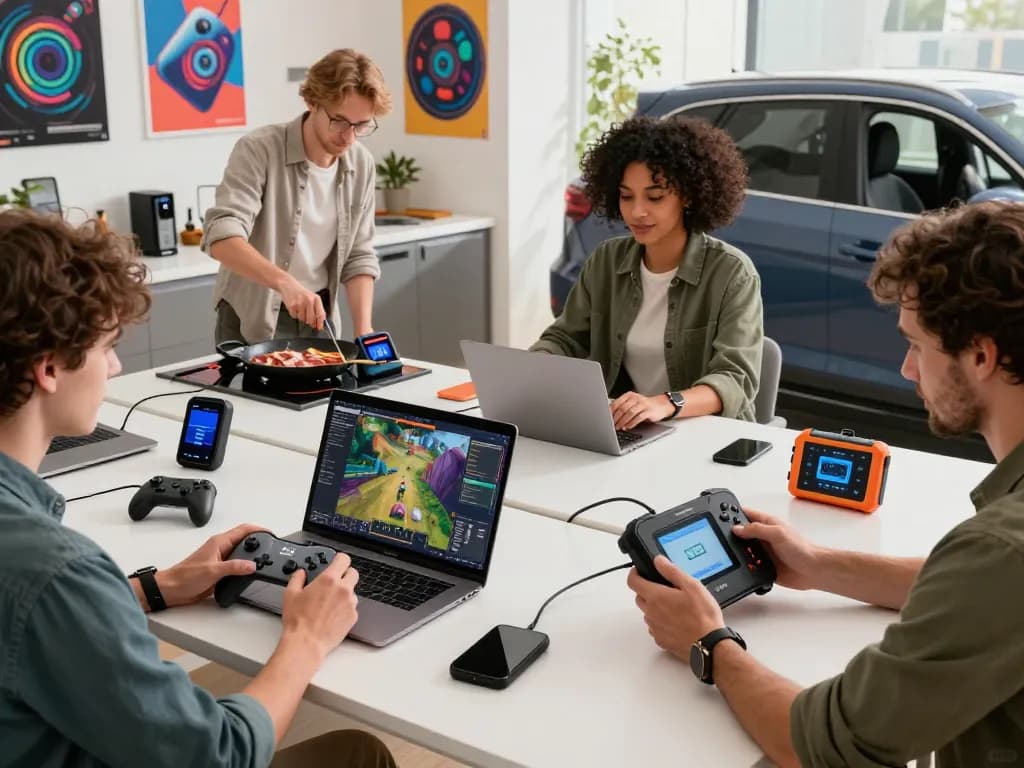 Showcase of unique tech gadgets in practical use, including the 8BitDo Ultimate 2 controller and Chef iQ Sense.