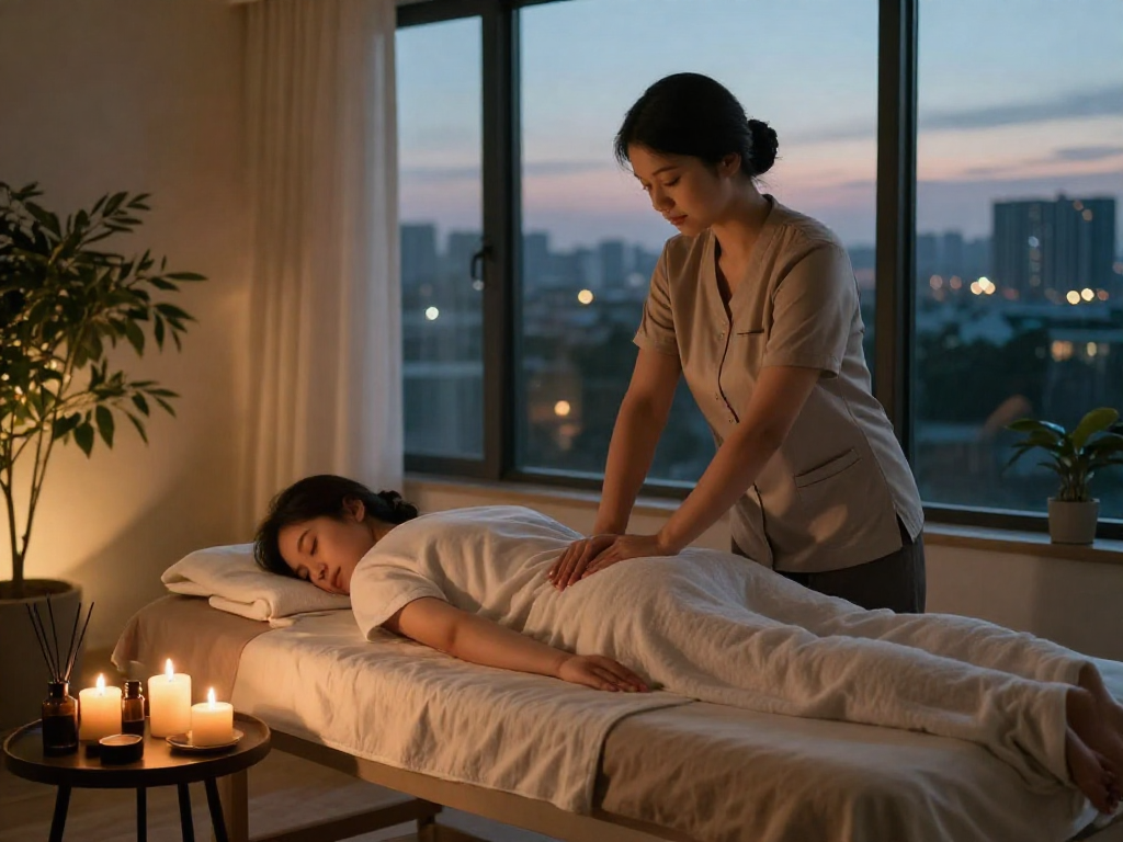 Relaxing Swedish massage at home with 수원출장마사지 in a tranquil setting.