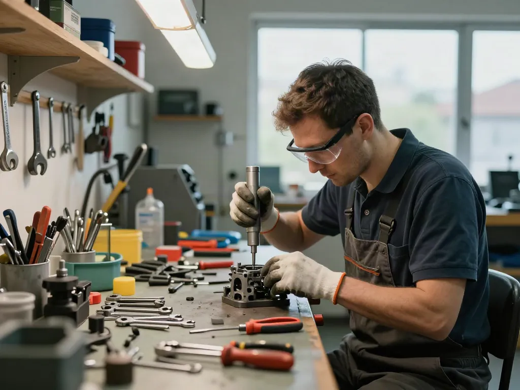 Utilizzo di utensili Facom in un'officina professionale per meccanici in Italia.