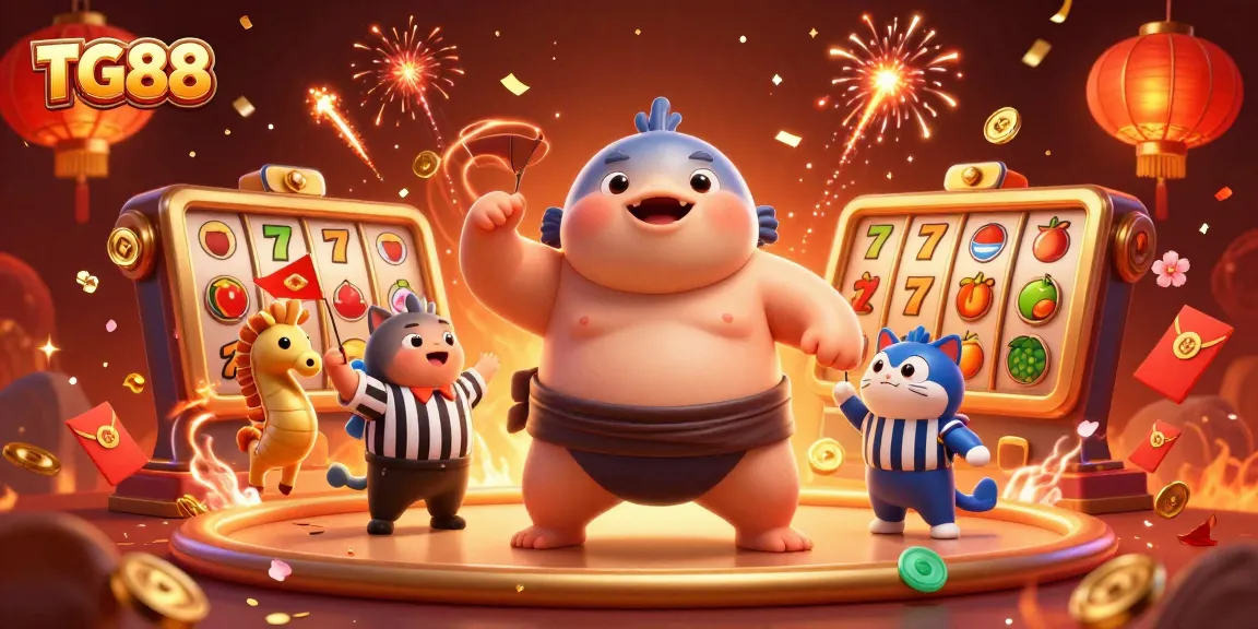 Engage with TG88's thrilling underwater casino scene featuring a fugu sumo and vibrant celebrations.