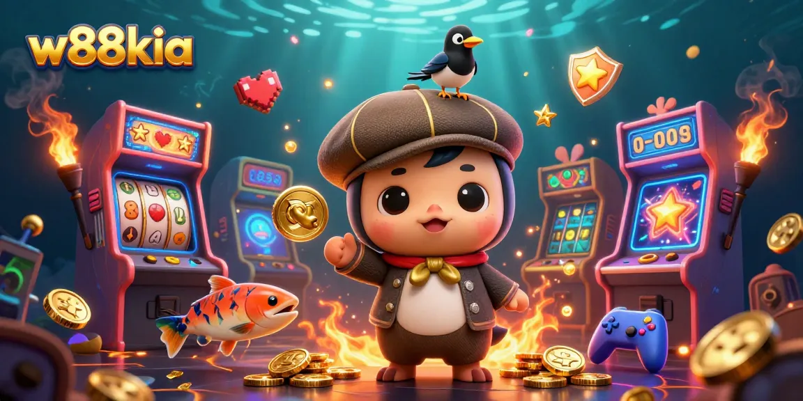 Experience the excitement of w88kia with playful characters immersed in dynamic casino elements and colorful games.