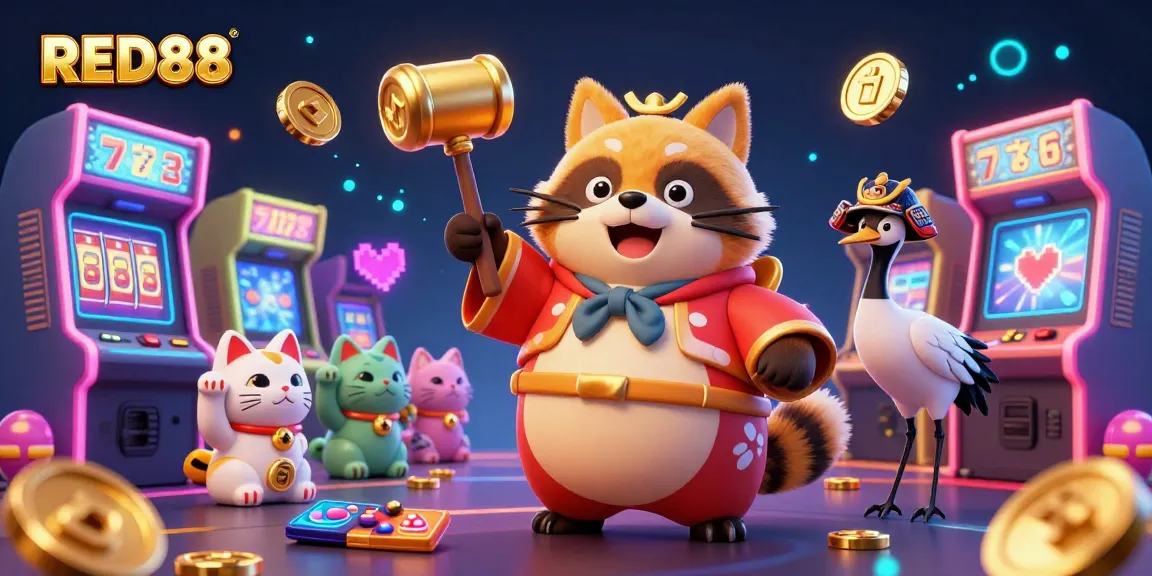 Experience the joy of winning at RED88 with vibrant gaming scenes and characters bringing luck.