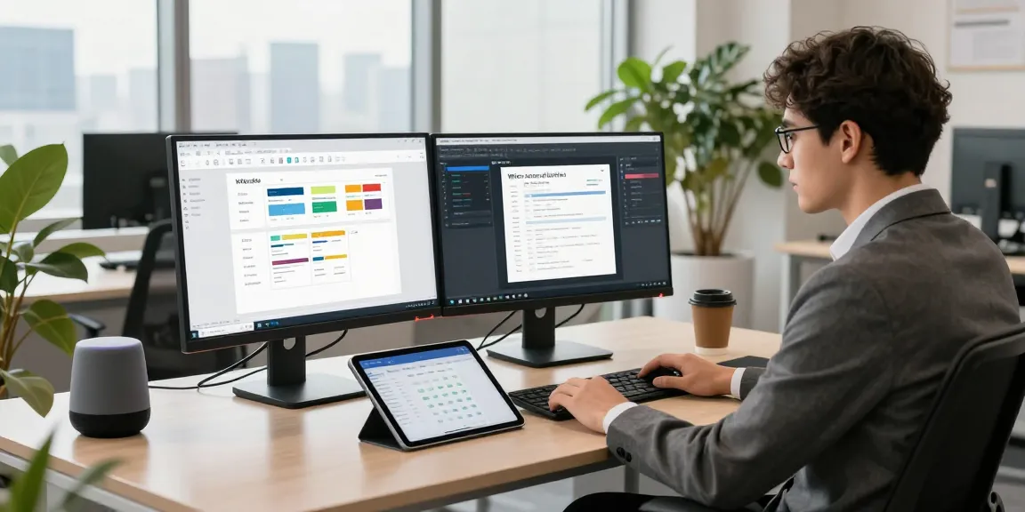 WPS Official Website showcased in a tech workspace with dual monitors, modern desk, and city view, highlighting productivity.