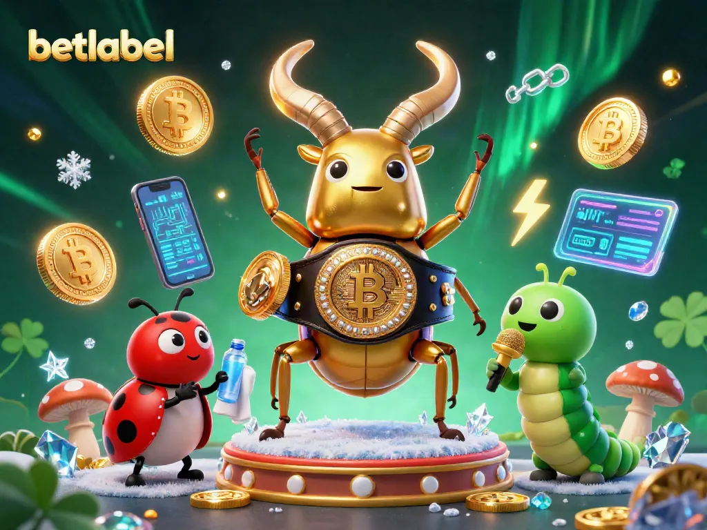 Engage in high-stakes action at betlabel, featuring a giant stag beetle boxing champion with neon crypto elements.